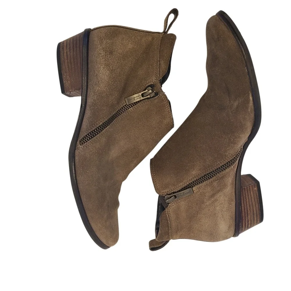 Paul Green Womens Brown Suede Ankle Boots Side Zip Stacked Heel Size 6.5 UK 9 US
